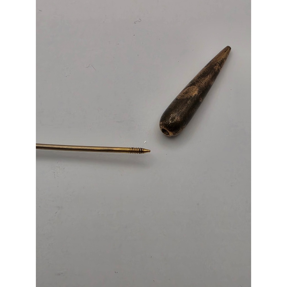 Vintage Bronze Torpedo Bullet Collar Bar Screw On Mens Dress Shirt Accessory - Picture 4 of 5